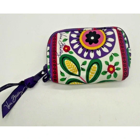 Vera Bradley Coin Wallet Cord Wrap Multicolor Floral Cotton Zip Bag - Picture 2 of 5